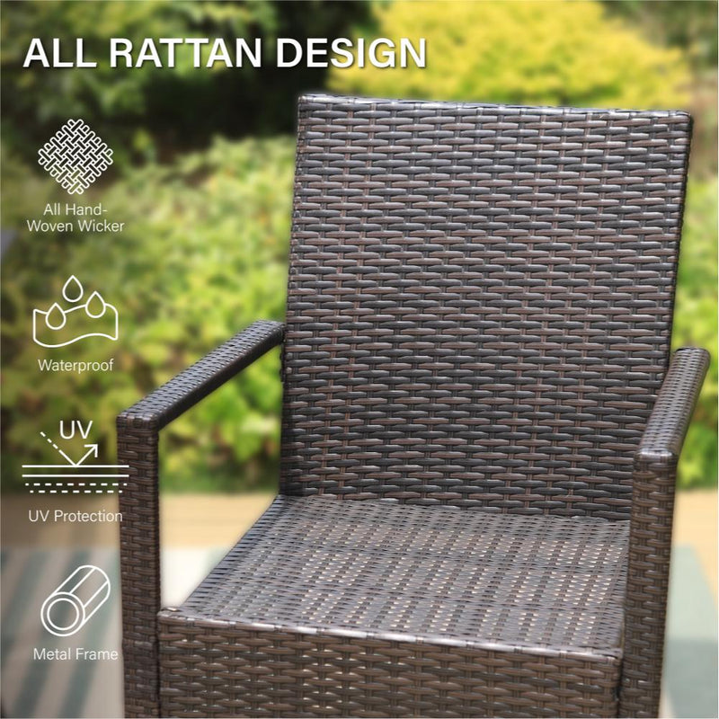 PHI VILLA 7-Piece Outdoor Dining Set with Rattan Cushioned Chairs & Steel Panel Table