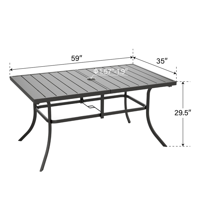 Phi Villa 7-Piece Patio Dining Set 6 Fixed Stackable Chairs & Steel Rectangle Table