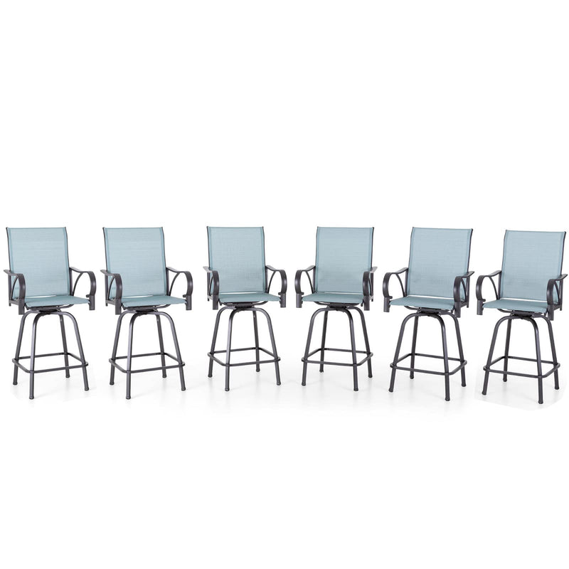 PHI VILLA Patio Jacquard Textilene Swivel Bar Stools with Curved Arms