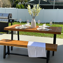 Phi Villa Patio Modern Acacia Wood Dining Set Outdoor Bench Picnic Table