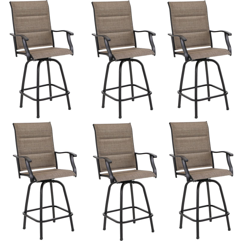 PHI VILLA Outdoor Textilene All-Weather Swivel Bar Stools With Arms