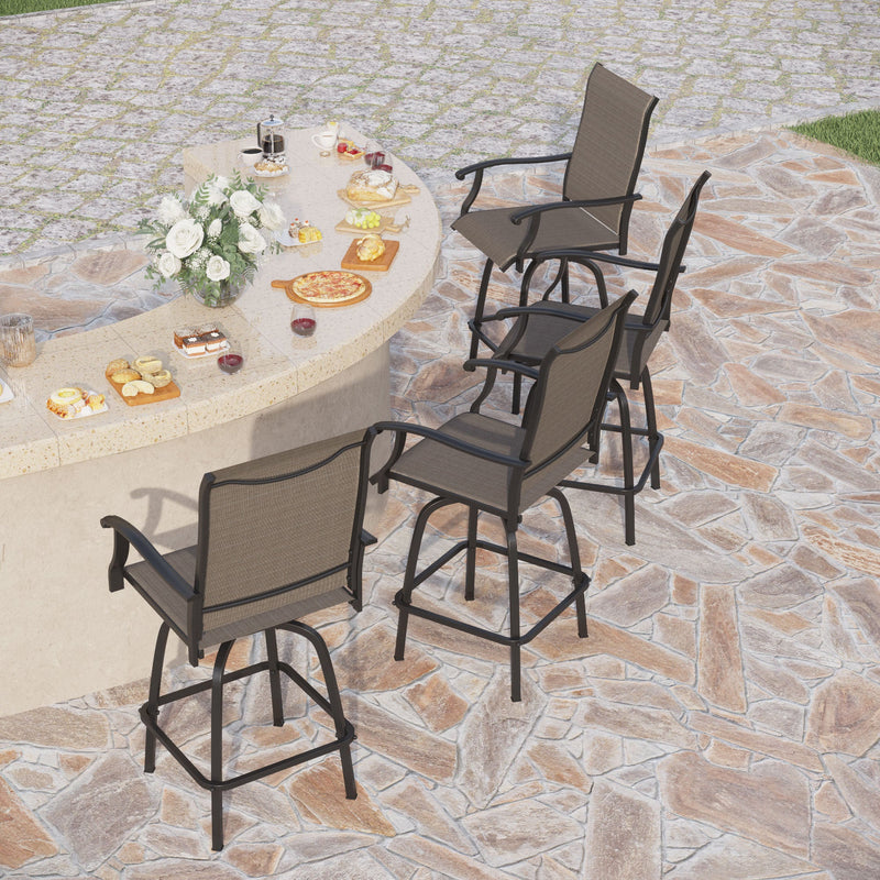 PHI VILLA Outdoor Textilene All-Weather Swivel Bar Stools With Arms