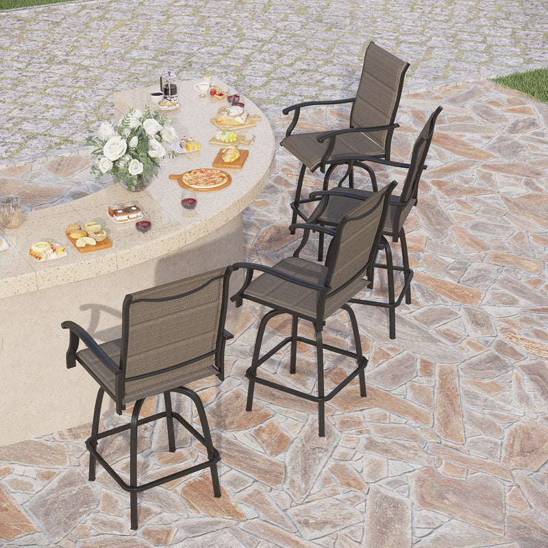 PHI VILLA Outdoor Textilene All-Weather Padded Swivel Bar Stools With Arms