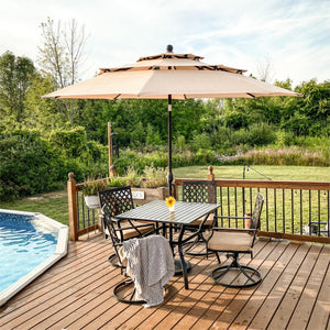10ft 3 Tier Auto-tilt Patio Umbrella Outdoor Double Vented Umbrella