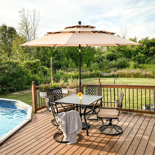 10ft 3 Tier Auto-tilt Patio Umbrella Outdoor Double Vented Umbrella