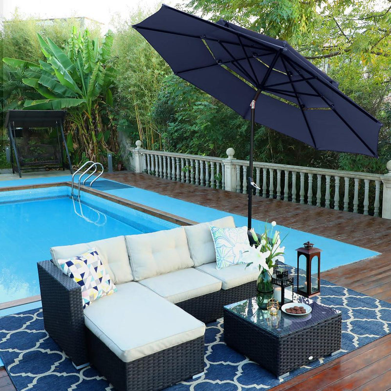 PHI VILLA 10ft 3 Tier Auto-tilt Patio Umbrella Outdoor Double Vented Umbrella