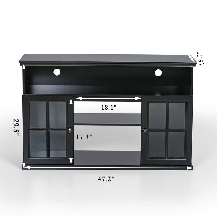 PHI VILLA 48 Inch Wooden Electric Fireplace Corner TV Stand with Open Storage Shelves , Cabinets & Glass Door- Brown