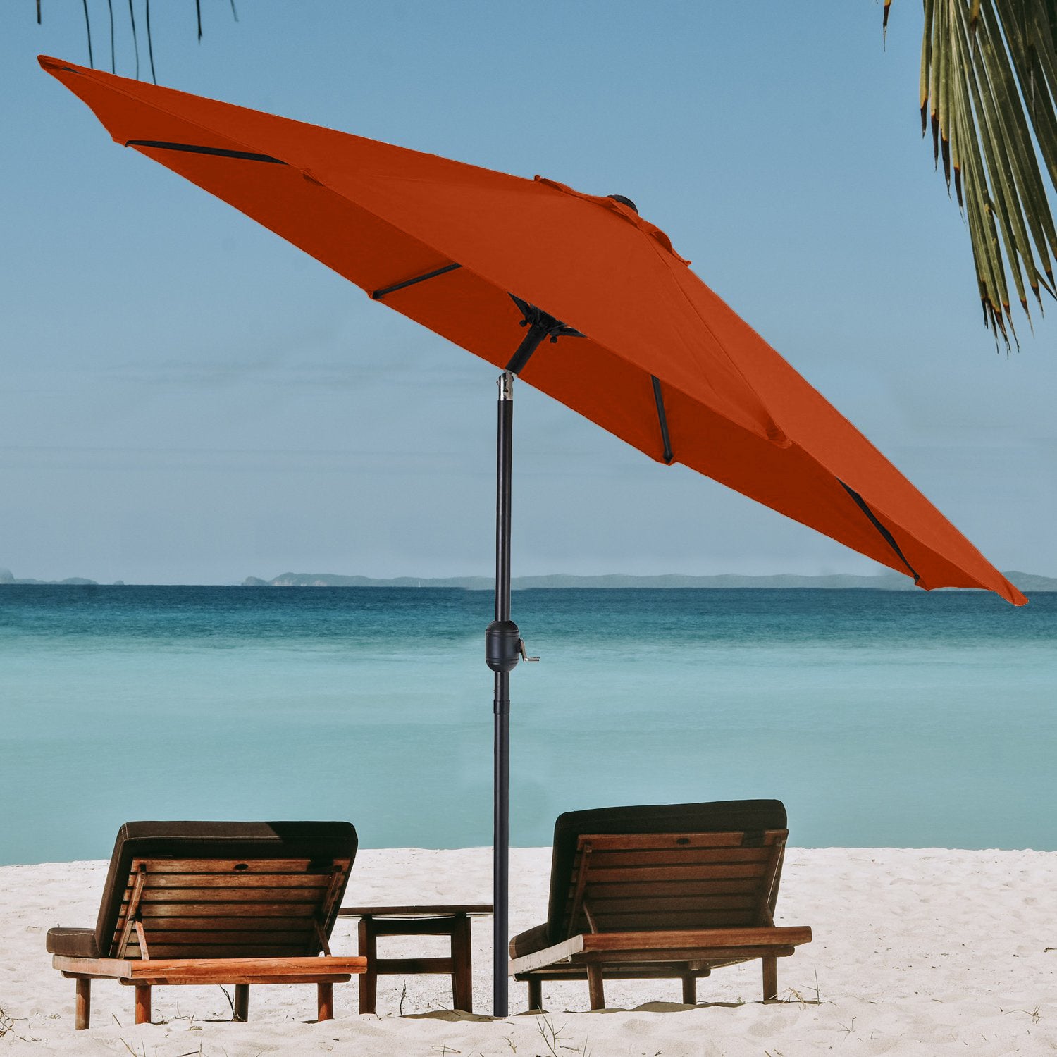 9 ft orange patio umbrella 9ft Manual-tilted Outdoor Umbrella with Crank Handle