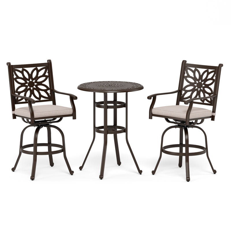 PHI VILLA Cast Aluminum Patio Outdoor Pub Height Swivel Bistro Bar Stools Chairs & Table