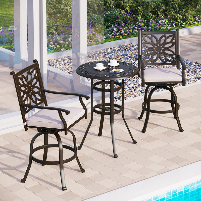 PHI VILLA Cast Aluminum Patio Outdoor Pub Height Swivel Bistro Bar Stools Chairs & Table