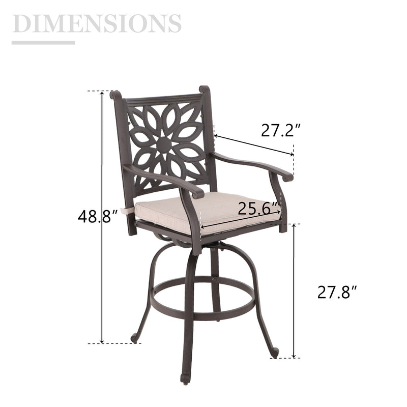 Antique Cast Aluminum Patio Pub Height Rust-free Swivel Bar Stools Set PHI VILLA