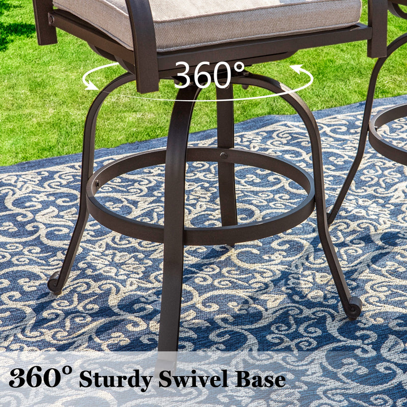 PHI VILLA Cast Aluminum Patio Outdoor Pub Height Swivel Bistro Bar Stools Chairs & Table