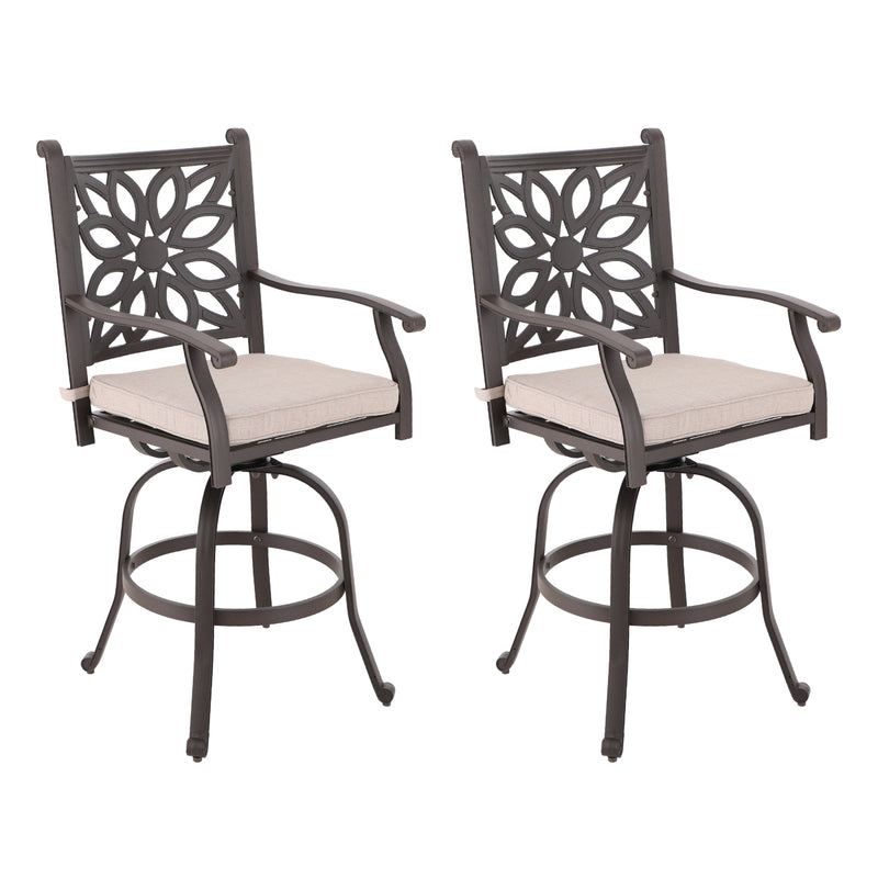 Antique Cast Aluminum Patio Pub Height Rust-free Swivel Bar Stools Set PHI VILLA