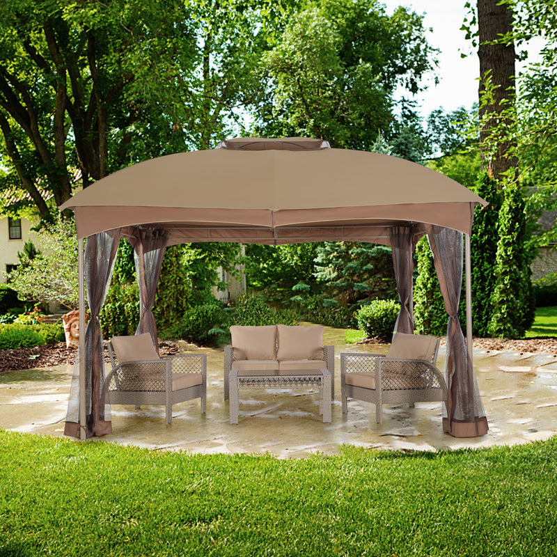 PHI VILLA Patio 10x10Ft Double Vent Gazebo Outdoor Canopy With Privacy Netting