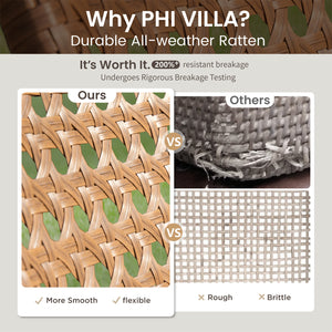 PHI VILLA 4-Piece Patio Wicker & Acacia Wood Conversation Set with Loveseat & Coffee Table