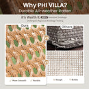 PHI VILLA 4-Piece Patio Wicker & Acacia Wood Conversation Set with Loveseat & Coffee Table