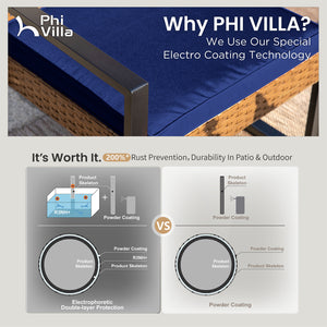 PHI VILLA 4-Piece Patio Conversation Set - Wicker Chairs and Acacia Wood Coffee Table - Modern and Stylish