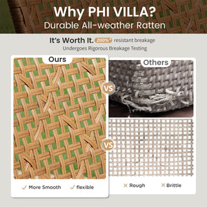 PHI VILLA 4-Piece Patio Conversation Set - Wicker Chairs and Acacia Wood Coffee Table - Modern and Stylish