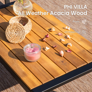 PHI VILLA 4-Piece Patio Conversation Set - Wicker Chairs and Acacia Wood Coffee Table - Modern and Stylish