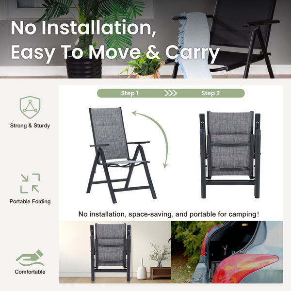 PHI VILLA Patio Folding Adjustable Aluminum & Textilene Dining Chairs