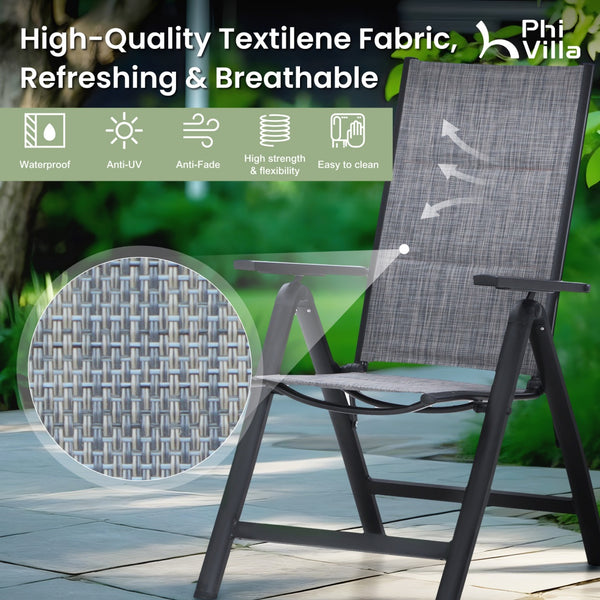 PHI VILLA Patio Folding Adjustable Aluminum & Textilene Dining Chairs