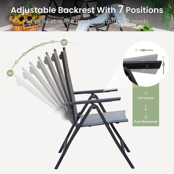 PHI VILLA Patio Folding Adjustable Aluminum & Textilene Dining Chairs