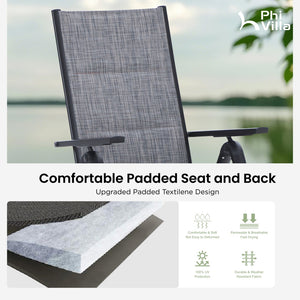 PHI VILLA Patio Folding Adjustable Aluminum & Textilene Dining Chairs