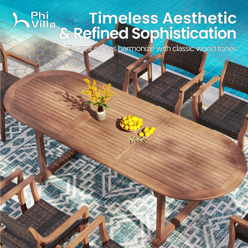 Phi Villa Luxurious Wooden Dining Set with Expandable Table & Rattan Chairs