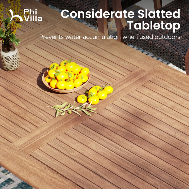 Phi Villa Luxurious Wooden Dining Set with Expandable Table & Rattan Chairs