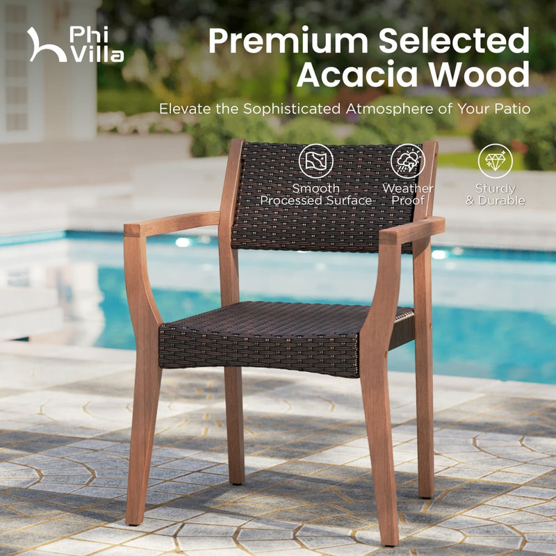 Phi Villa Luxurious Wooden Dining Set with Expandable Table & Rattan Chairs