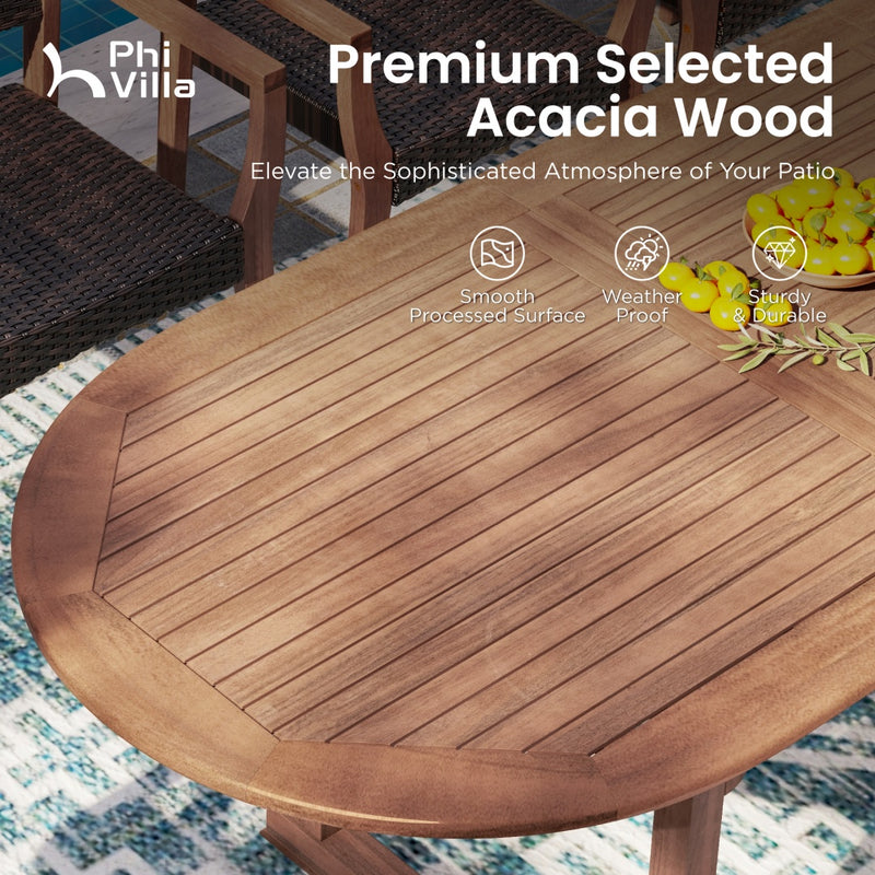 Phi Villa Luxurious Wooden Dining Set with Expandable Table & Rattan Chairs