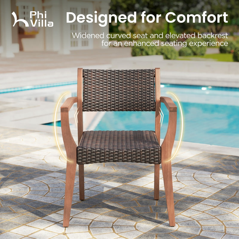 Phi Villa Luxurious Wooden Dining Set with Expandable Table & Rattan Chairs