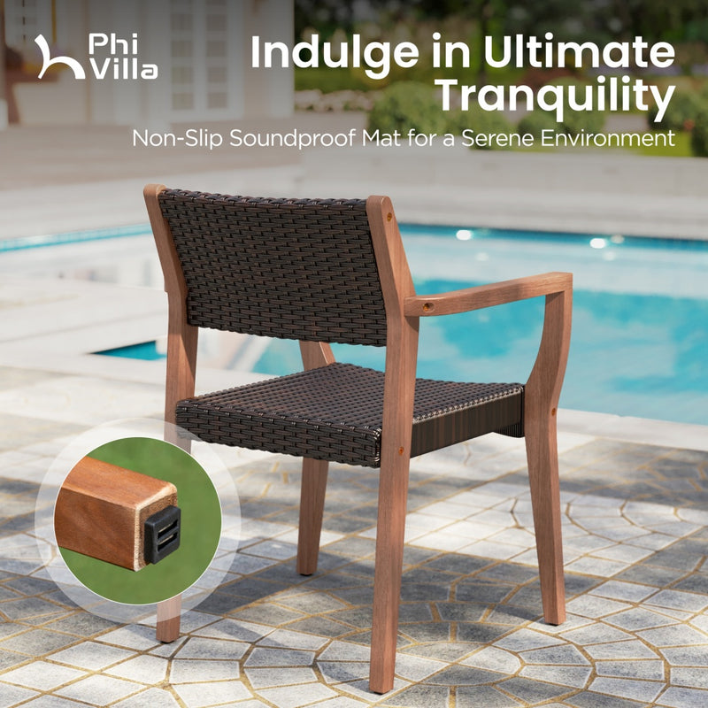 Phi Villa Luxurious Wooden Dining Set with Expandable Table & Rattan Chairs