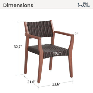 Bucolic Luxurious Wooden Dining Chairs with Handwoven Rattan