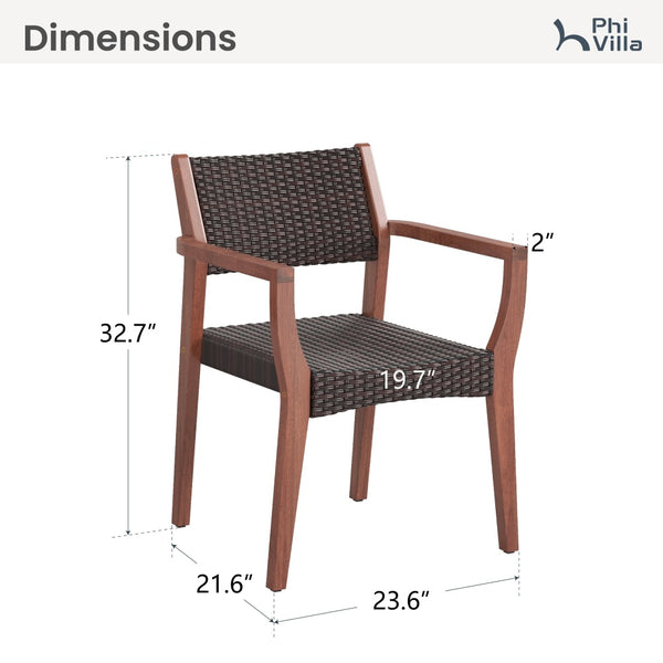 Bucolic Luxurious Wooden Dining Chairs with Handwoven Rattan