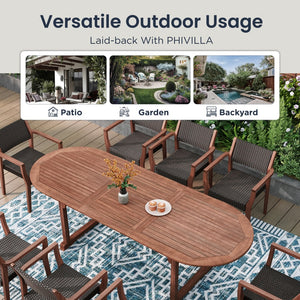 Phi Villa Bucolic Luxurious Wooden Dining Set with Expandable Table & Rattan Chairs