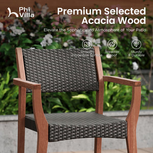 Phi Villa Bucolic Luxurious Wooden Dining Set with Expandable Table & Rattan Chairs