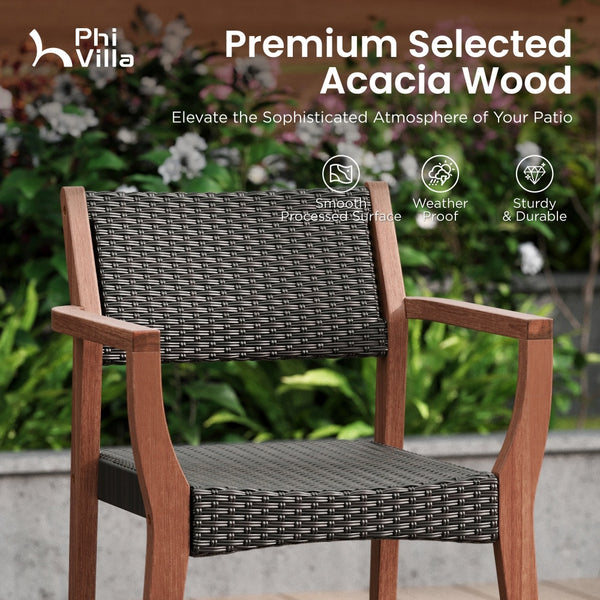 Phi Villa Bucolic Luxurious Wooden Dining Set with Expandable Table & Rattan Chairs