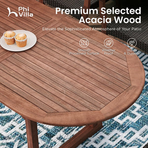 Phi Villa Bucolic Luxurious Wooden Dining Set with Expandable Table & Rattan Chairs