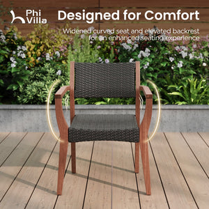 Phi Villa Bucolic Luxurious Wooden Dining Set with Expandable Table & Rattan Chairs