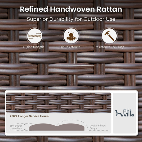 Phi Villa Bucolic Luxurious Wooden Dining Set with Expandable Table & Rattan Chairs