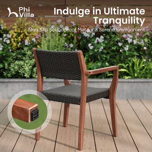 Phi Villa Bucolic Luxurious Wooden Dining Set with Expandable Table & Rattan Chairs