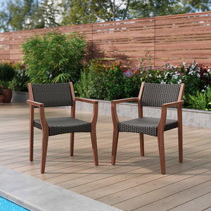 Bucolic Luxurious Wooden Dining Chairs with Handwoven Rattan