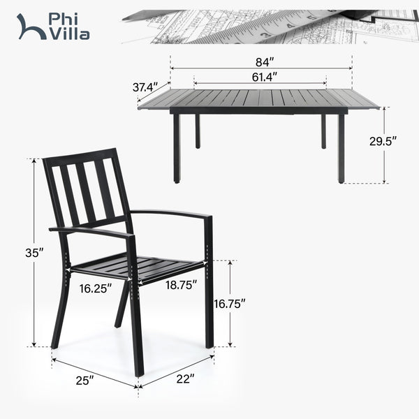 7/ 9-Piece Patio Dining Sets with Extendable Table and Stackable Chairs PHI VILLA
