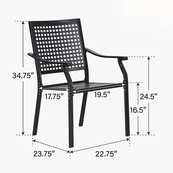 PHI VILLA Outdoor Fixed Steel Dining Chairs with Woven Pattern