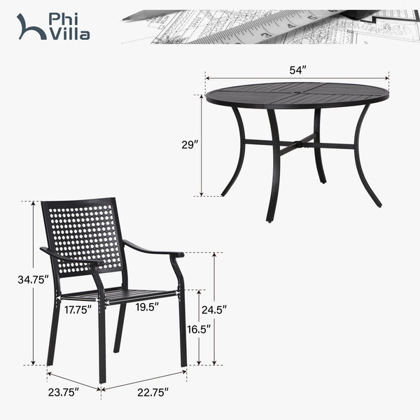 7-Pcs Patio Dining Set with Woven Pattern Chairs and 54" Round Table