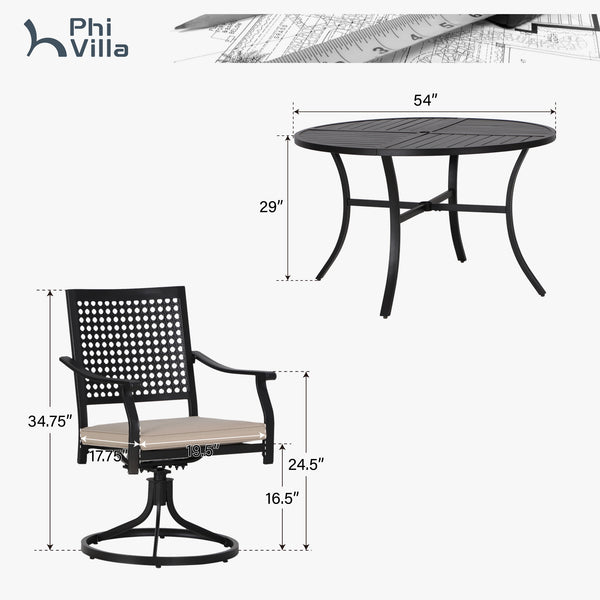 7-Pcs Patio Dining Set with Woven Pattern Chairs and 54" Round Table