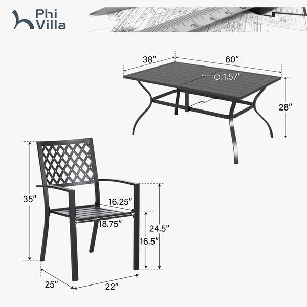 7-Piece Patio Dining Set with Stackable Chairs for Balcony, Porch PHI VILLA