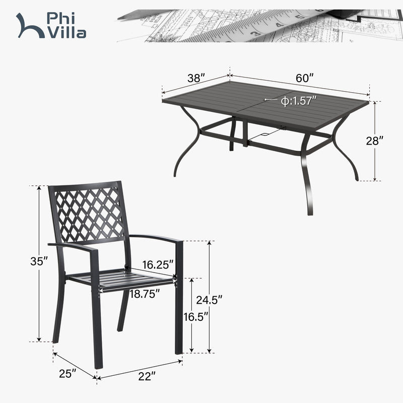 7-Piece Patio Dining Set with Stackable Chairs for Balcony, Porch PHI VILLA