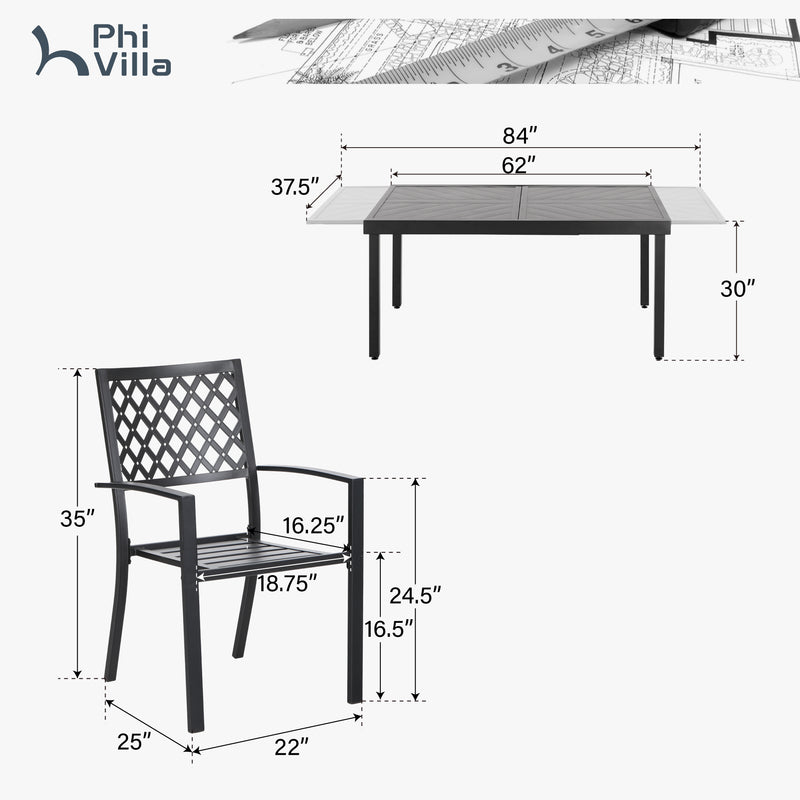 PHI VILLA 7-piece / 9-piece Outdoor Dining Sets Adjustable Steel Table and Stackable Chairs